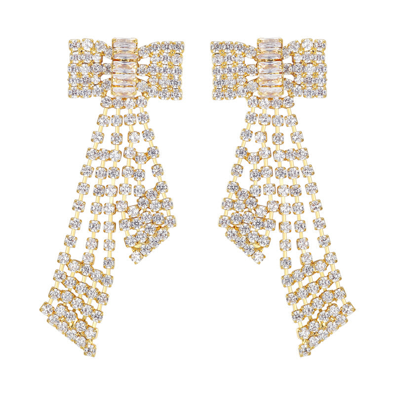 Bowknot multi-row tassel earrings