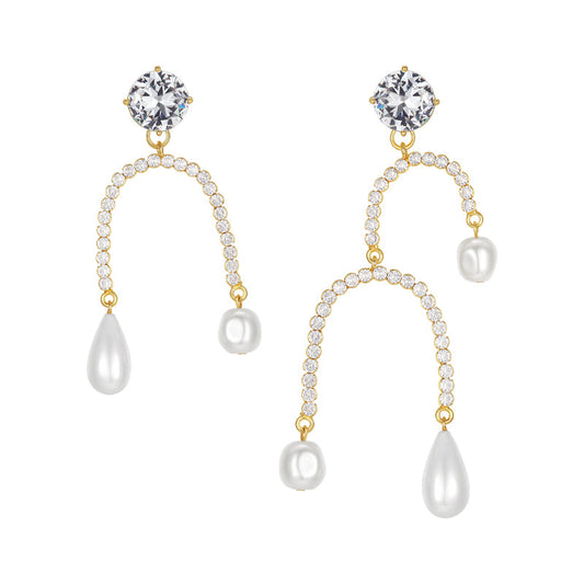 Asymmetric Crystal Diamond Earrings