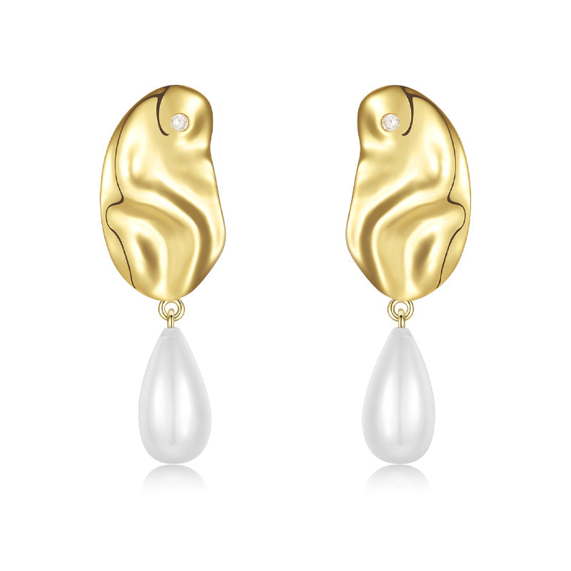Flowing Metal Pearl Stud Earrings