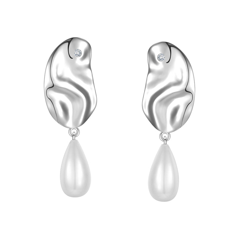 Flowing Metal Pearl Stud Earrings