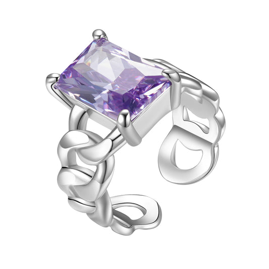 Rectangular gem chain open ring