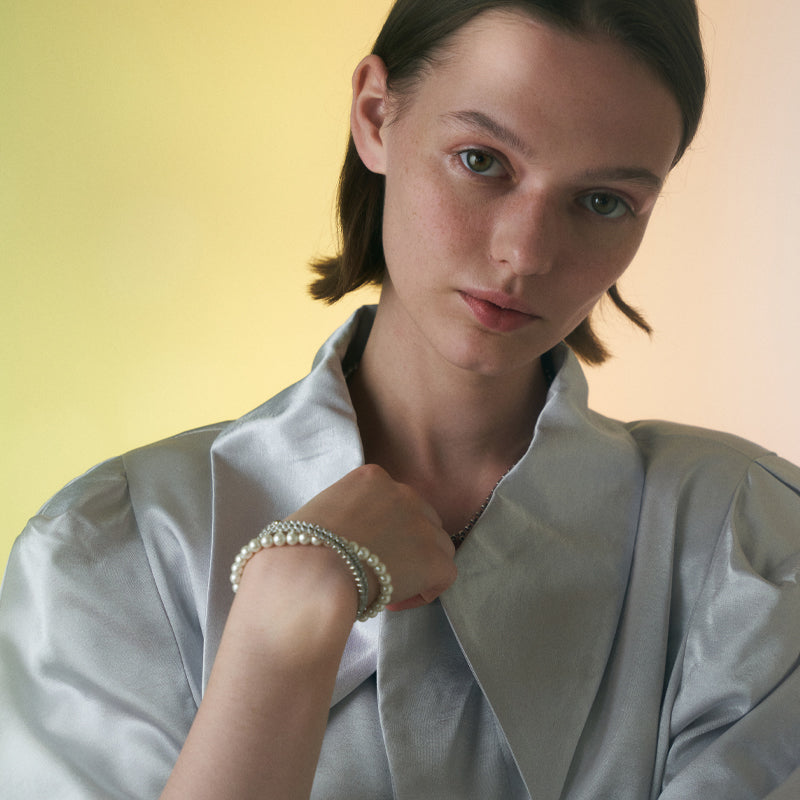 Three-layer pearl crystal diamond bracelet