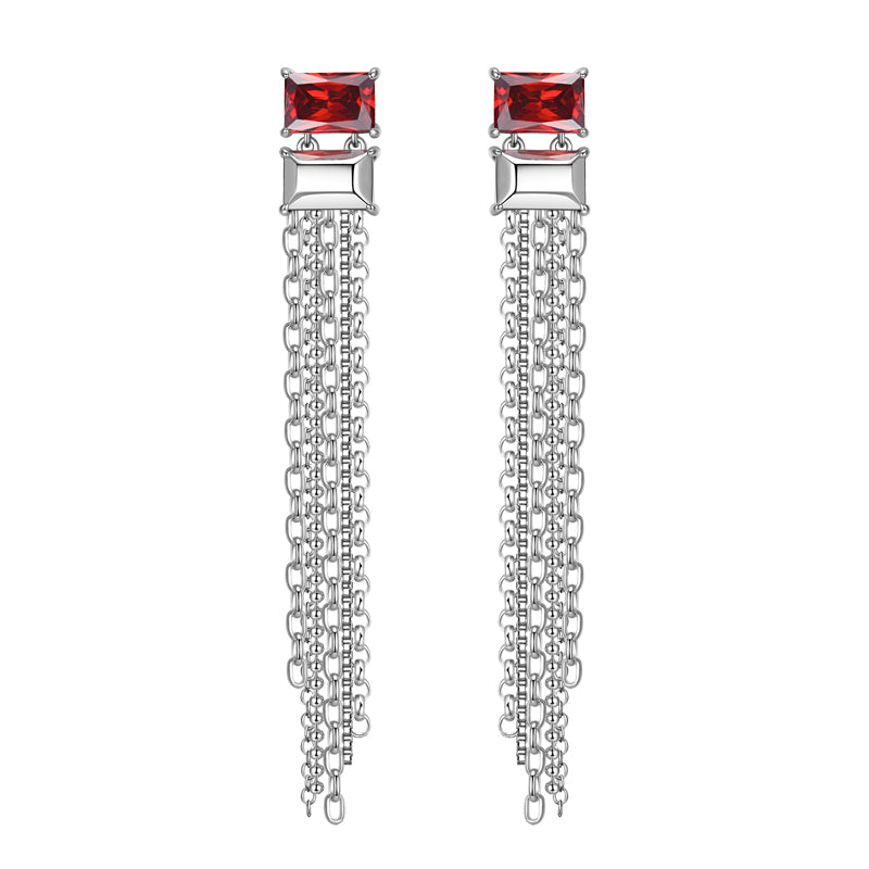 Twin, rectangular gem Tassel earring