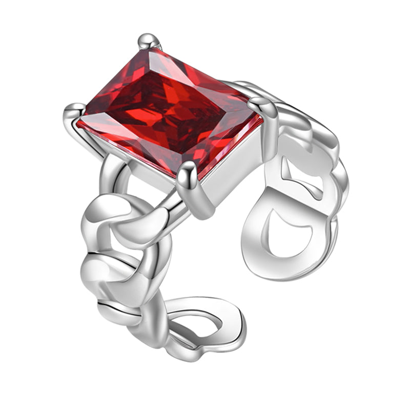 Rectangular gem chain open ring