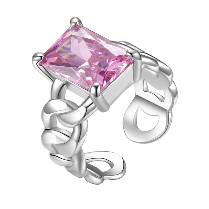 Rectangular gem chain open ring