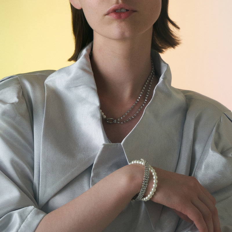 Three-layer pearl crystal diamond bracelet