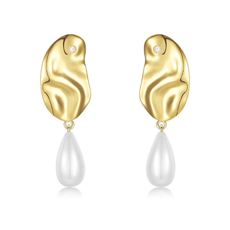 Flowing Metal Pearl Stud Earrings