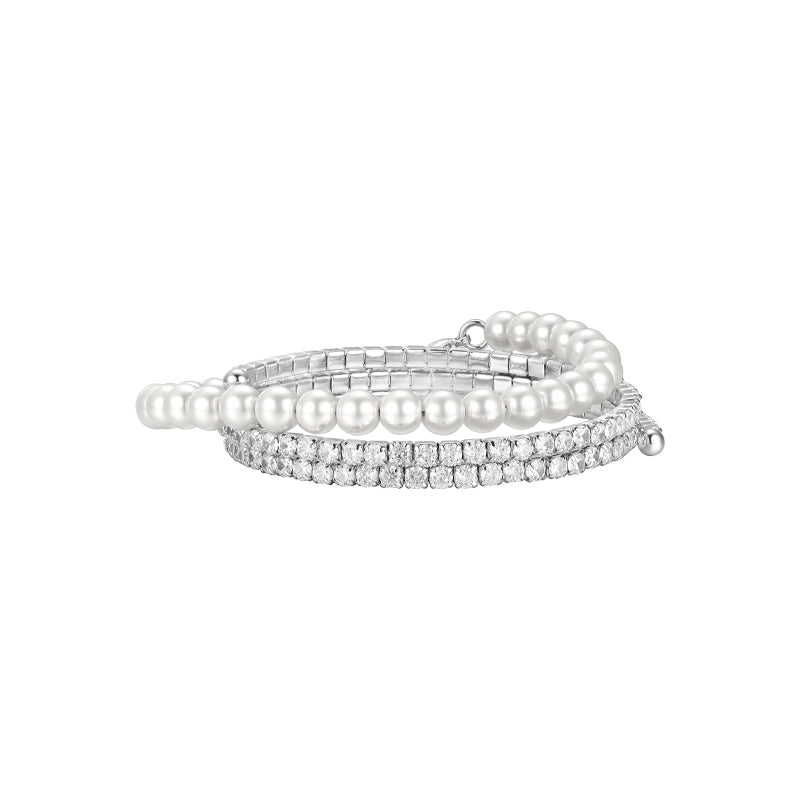 Three-layer pearl crystal diamond bracelet