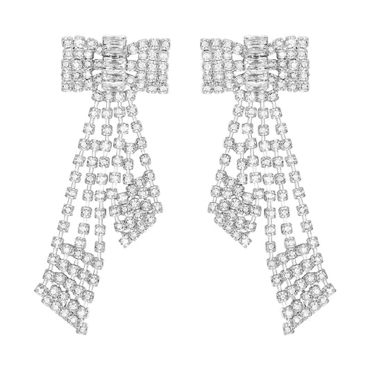 Bowknot multi-row tassel earrings