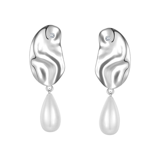 Flowing Metal Pearl Stud Earrings