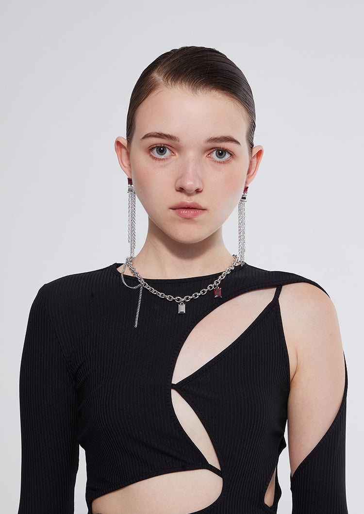 Twin, rectangular gem tassel necklace