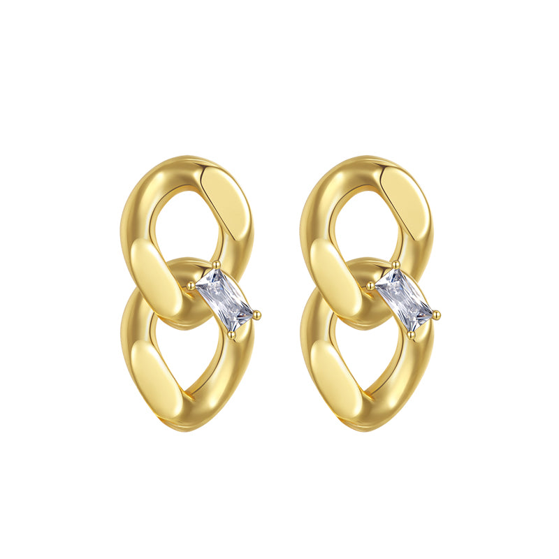 Flat chain crystal diamond studs earrings