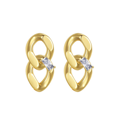 Flat chain crystal diamond studs earrings