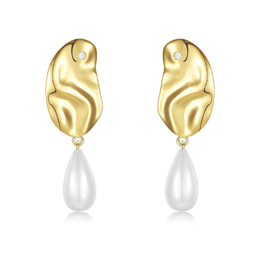 Flowing Metal Pearl Stud Earrings