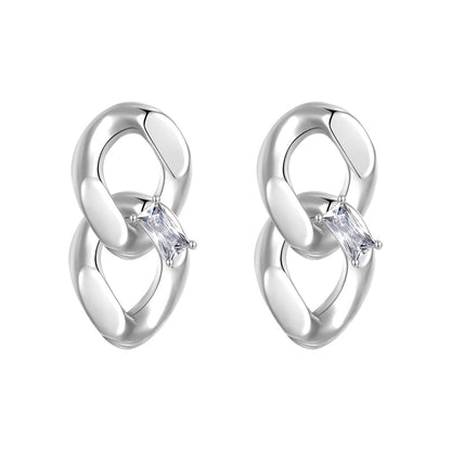 Flat chain crystal diamond studs earrings