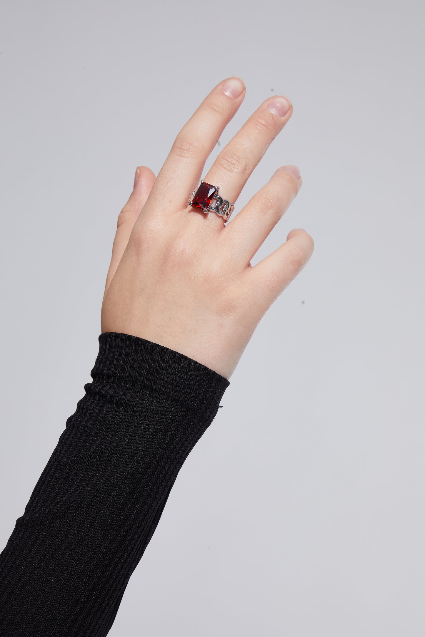 Rectangular gem chain open ring