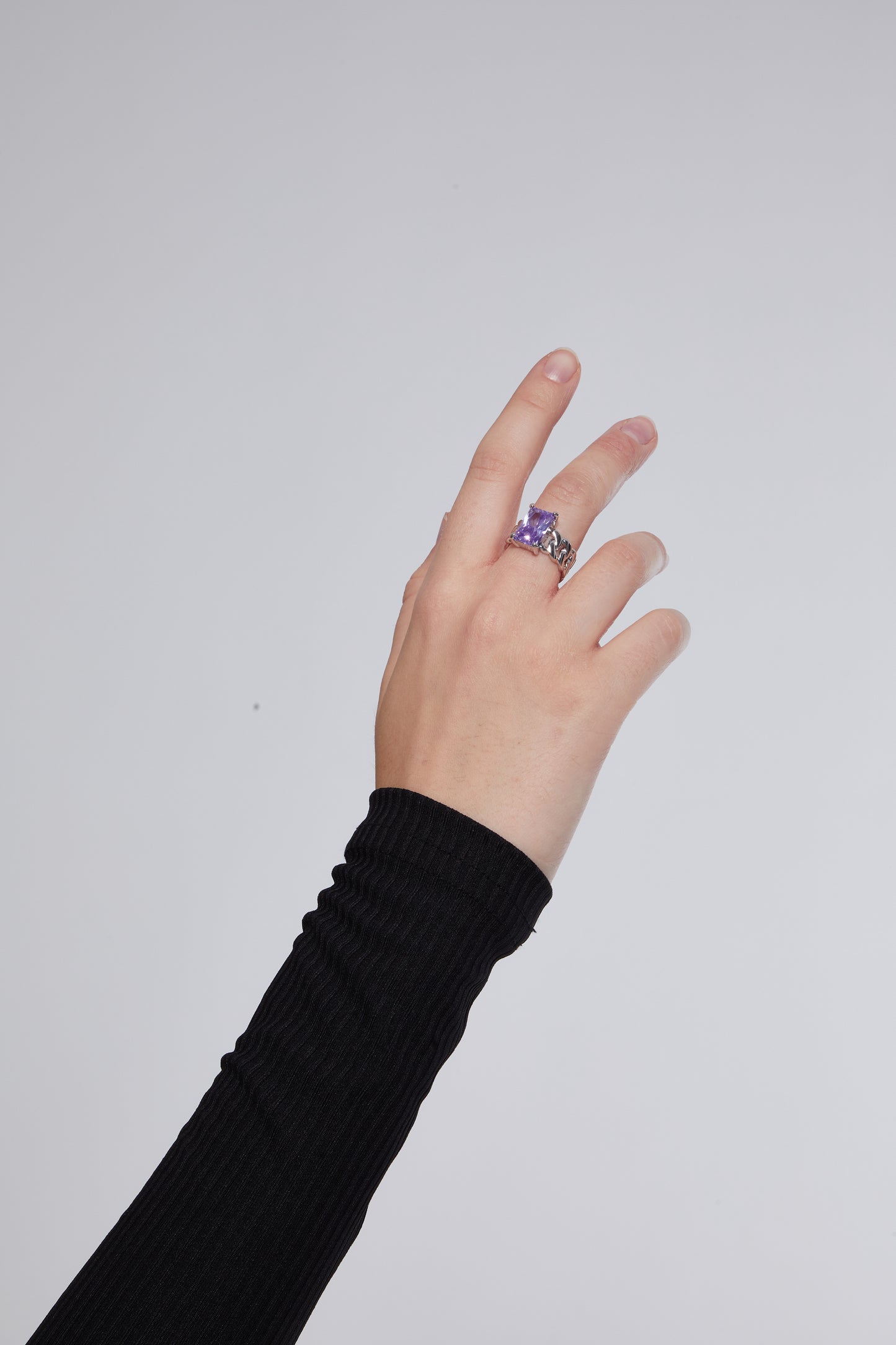 Rectangular gem chain open ring