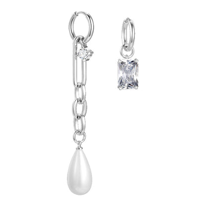 Boucles d'oreilles asymétriques carrées zircon