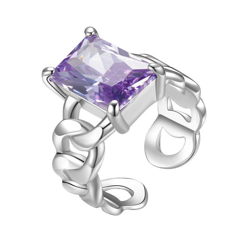 Rectangular gem chain open ring