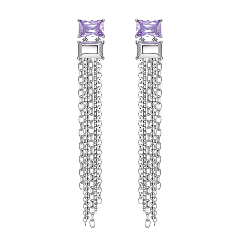 Boucle d'oreille à pompon double et rectangulaire