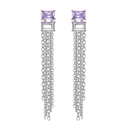 Boucle d'oreille à pompon double et rectangulaire