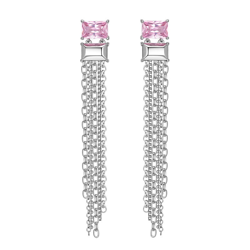 Boucle d'oreille à pompon double et rectangulaire