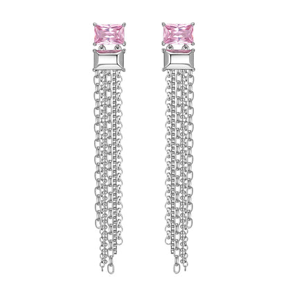Boucle d'oreille à pompon double et rectangulaire