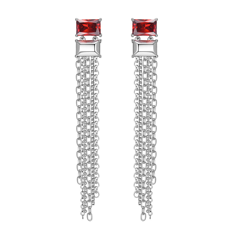 Boucle d'oreille à pompon double et rectangulaire