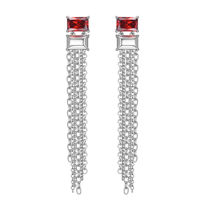 Boucle d'oreille à pompon double et rectangulaire