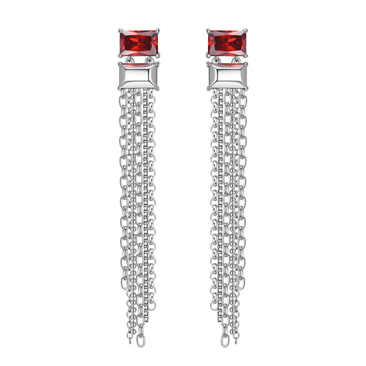 Boucle d'oreille à pompon double et rectangulaire