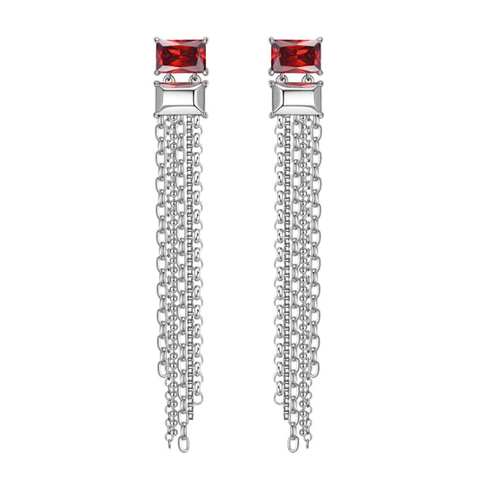 Twin, rectangular gem Tassel earring