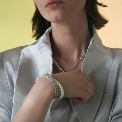 Three-layer pearl crystal diamond bracelet