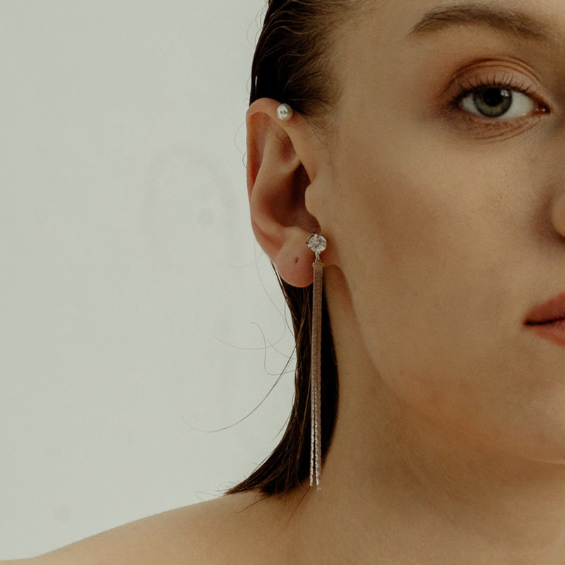 Pearl crystal tassel earrings