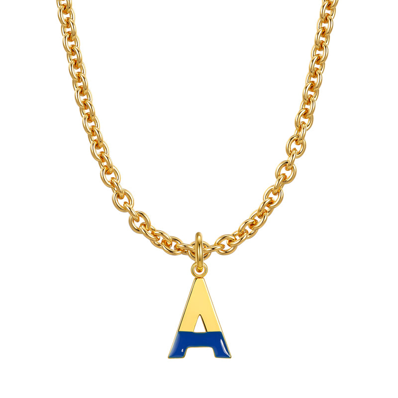 Lock chain necklace and drip glaze letter pendant golden set