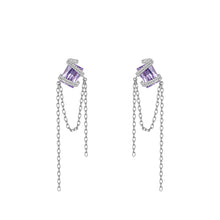 Load image into Gallery viewer, Rectangular gem chain earrings
