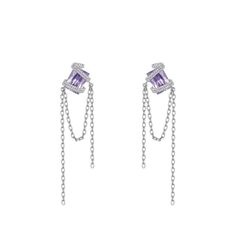 Rectangular gem chain earrings
