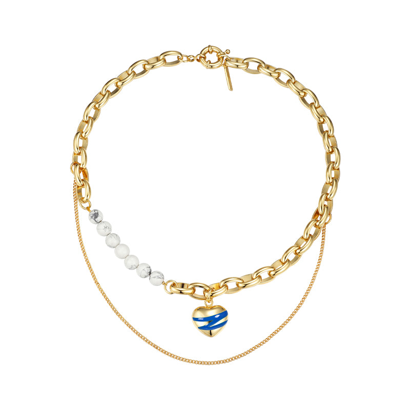 Drip-glazed white turquoise stitching necklace