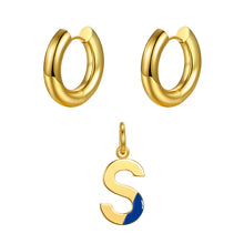 Load image into Gallery viewer, Round ear buckle and drip glaze letter pendant golden set
