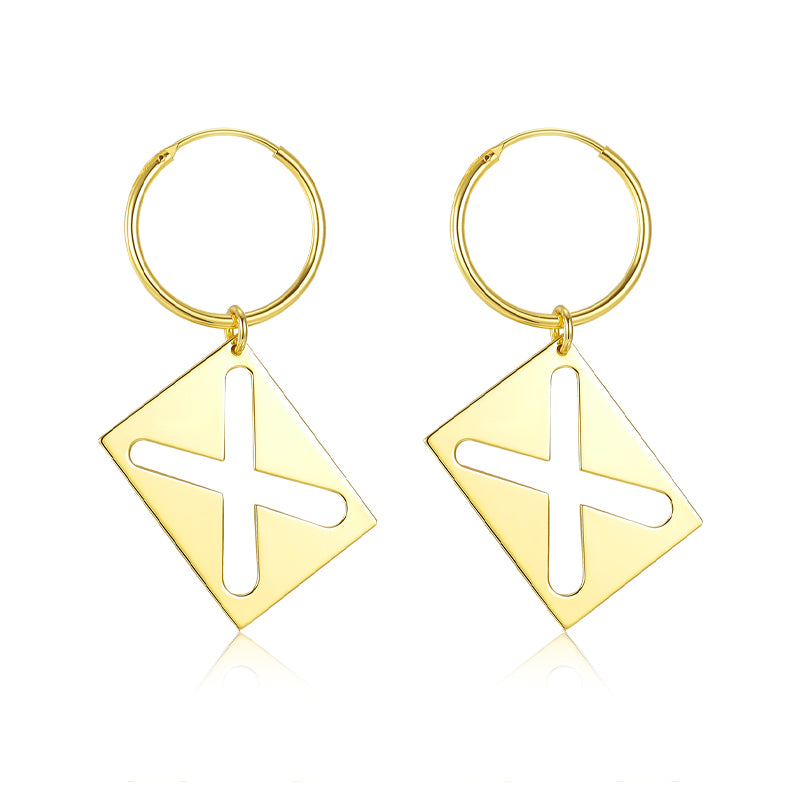 X hollow square earrings