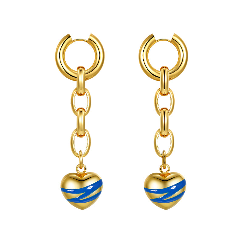 Drop glaze love long chain earrings