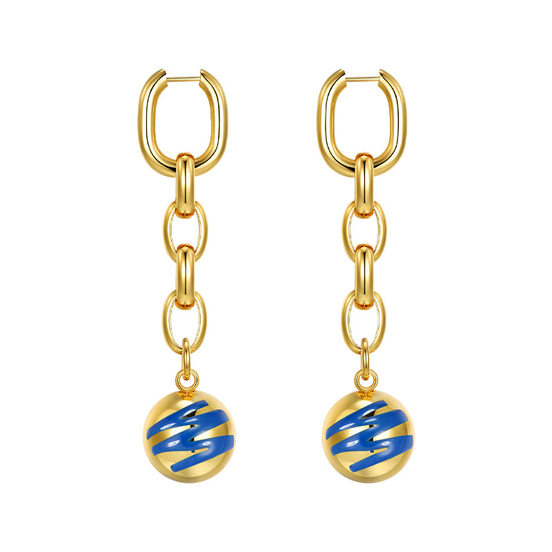 Drop glazed round ball long chain earrings