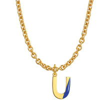 Load image into Gallery viewer, Lock chain necklace and drip glaze letter pendant golden set
