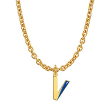 Load image into Gallery viewer, Lock chain necklace and drip glaze letter pendant golden set
