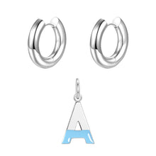 Load image into Gallery viewer, Round ear buckle and drip glaze letter pendant white gold set
