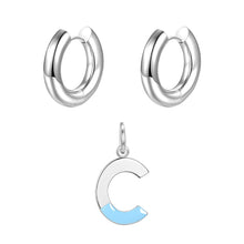 Load image into Gallery viewer, Round ear buckle and drip glaze letter pendant white gold set
