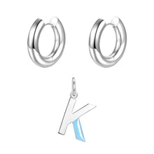 Load image into Gallery viewer, Round ear buckle and drip glaze letter pendant white gold set
