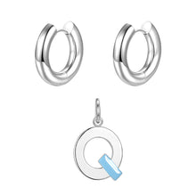 Load image into Gallery viewer, Round ear buckle and drip glaze letter pendant white gold set
