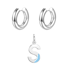 Load image into Gallery viewer, Round ear buckle and drip glaze letter pendant white gold set

