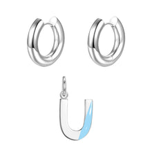 Load image into Gallery viewer, Round ear buckle and drip glaze letter pendant white gold set
