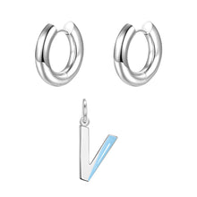 Load image into Gallery viewer, Round ear buckle and drip glaze letter pendant white gold set
